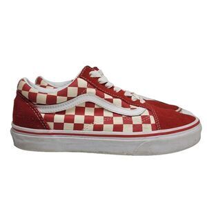 Vans Unisex Red Old‎ Skool Checkerboard Suede Low Top Skate Sneakers M5.5/W7